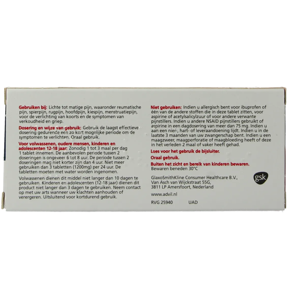 Advil Reliva forte 400mg ovaal blister