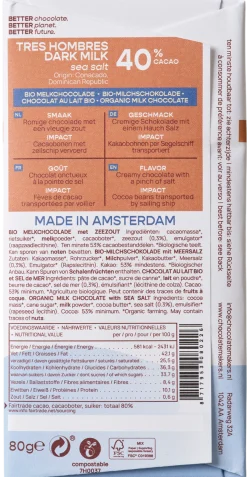 Chocolatemakers Reep tres hombres 40% melk zeezout fairtrade bio