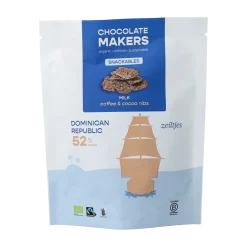 Hot Chocolatemakers Zeiltjes melk 52% met cacaonibs & koffie bio