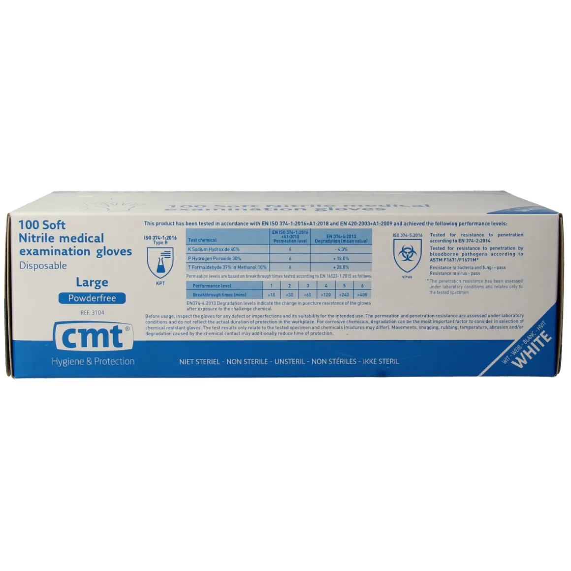 CMT Onderzoekshandschoen nitriel wit poedervrij maat L