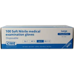 CMT Onderzoekshandschoen nitriel wit poedervrij maat L