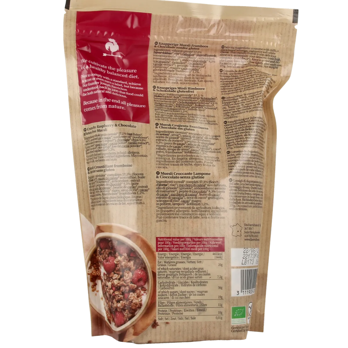 Favrichon Framboos & chocolade crunchy muesli bio