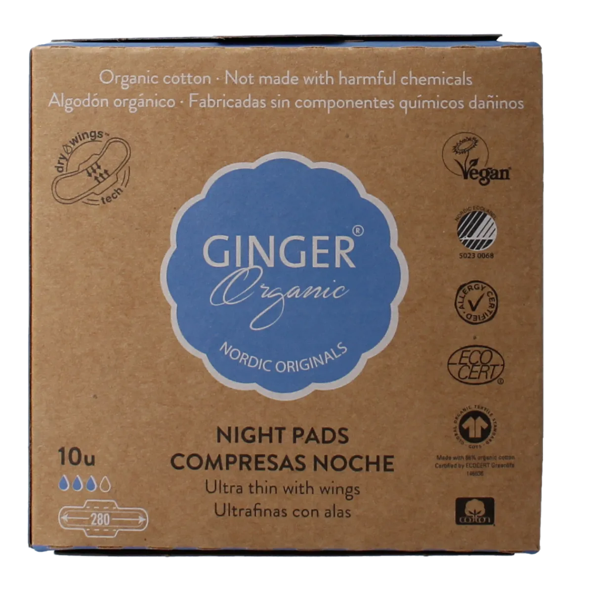 Hot Ginger Organic Maandverband nacht met vleugels