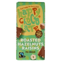 Happy Chocolate Melk geroosterde hazelnoot rozijn bio