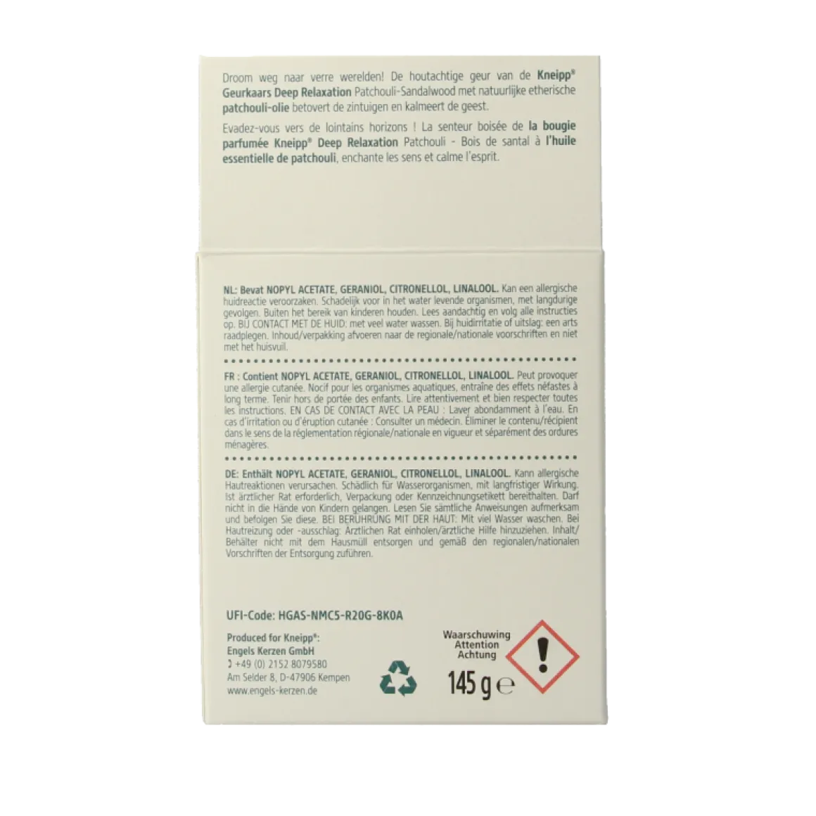 Kneipp Geurkaars sandelwood patchouli