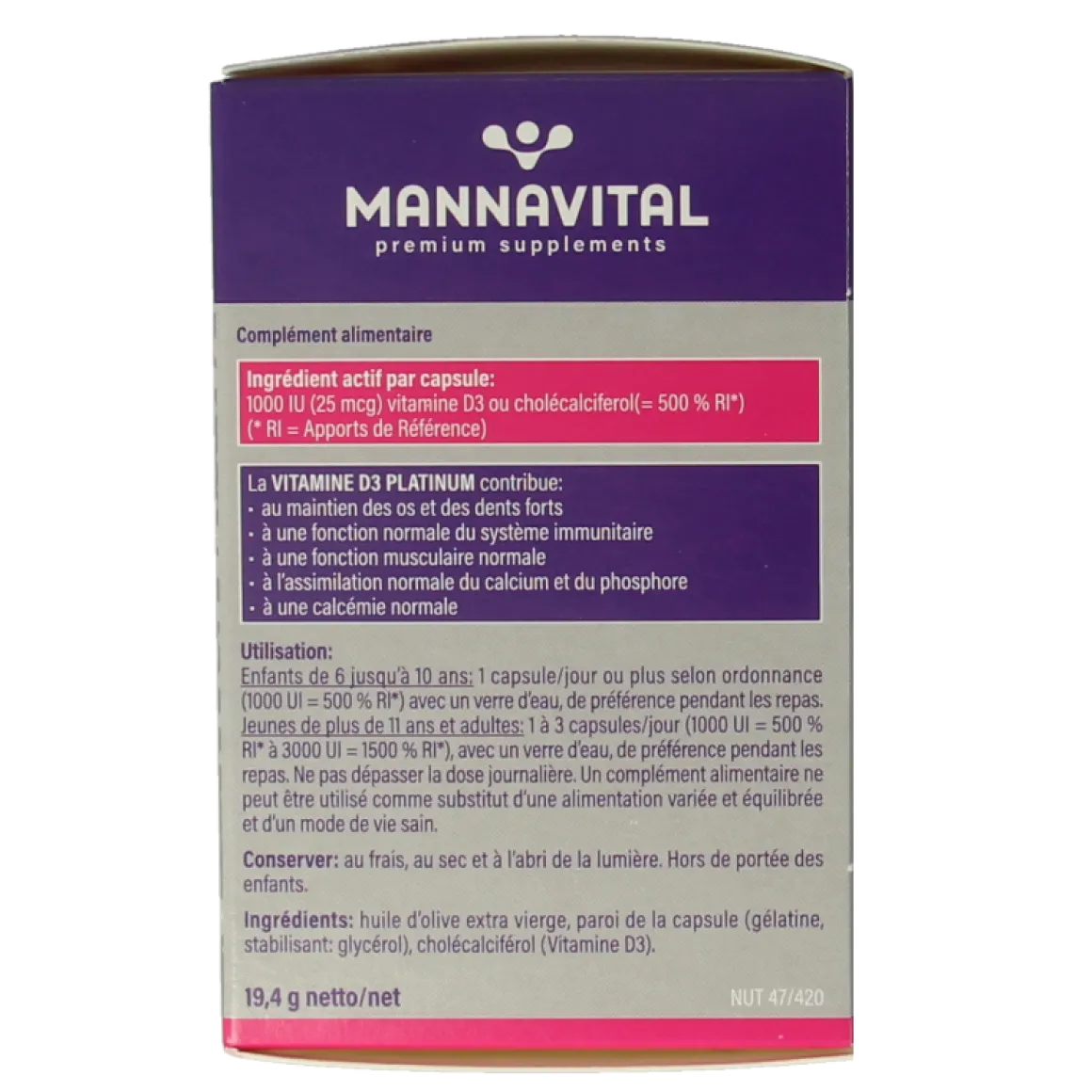 Mannavital Vitamine D3 platinum