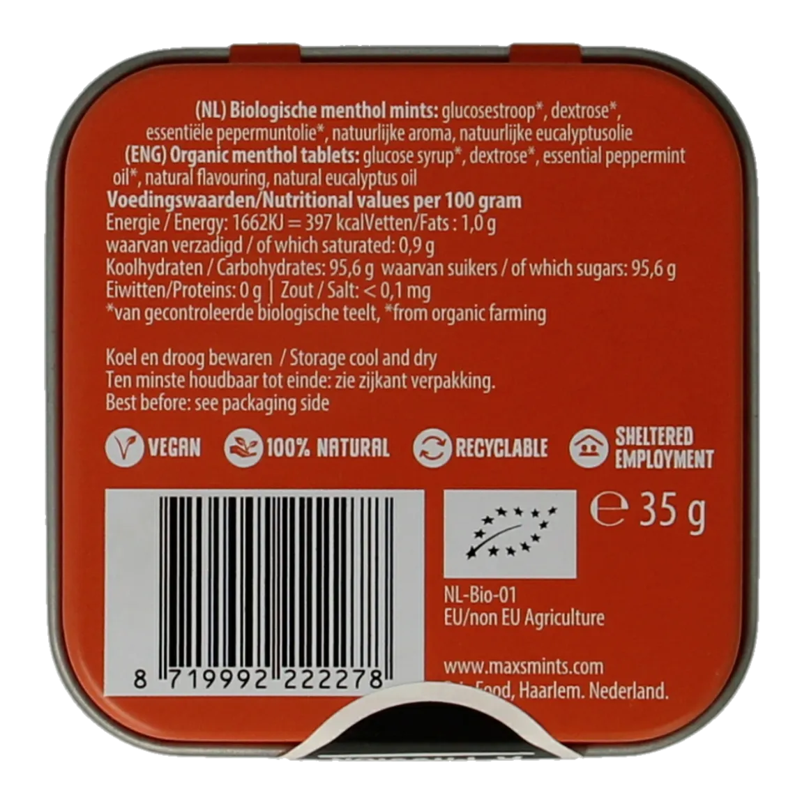 Max mints Dutch blikje vierkant bio