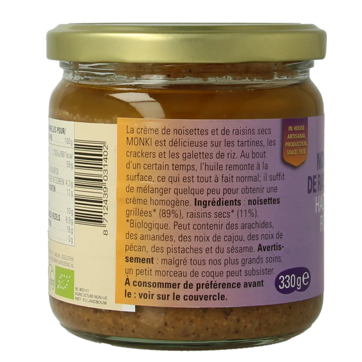 Monki Hazelnoten-rozijnenpasta eko bio