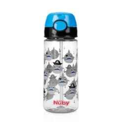 Nuby Beker zacht rietje drukknop blauw 540ml 4+ jaar