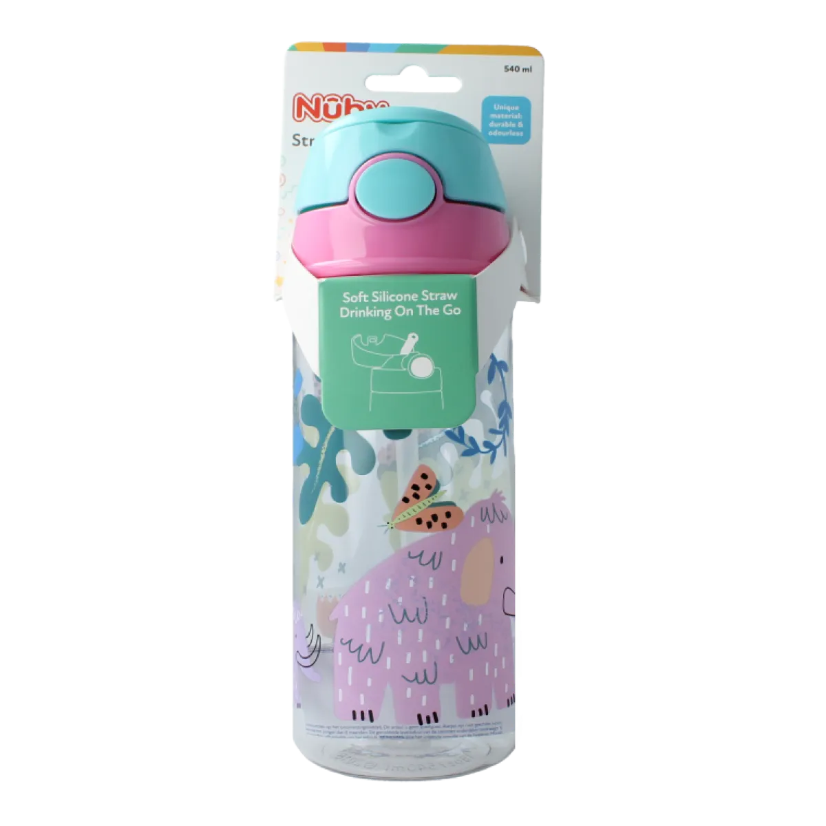 Sale Nuby Beker zacht rietje drukknop roze 540ml 4+ jaar