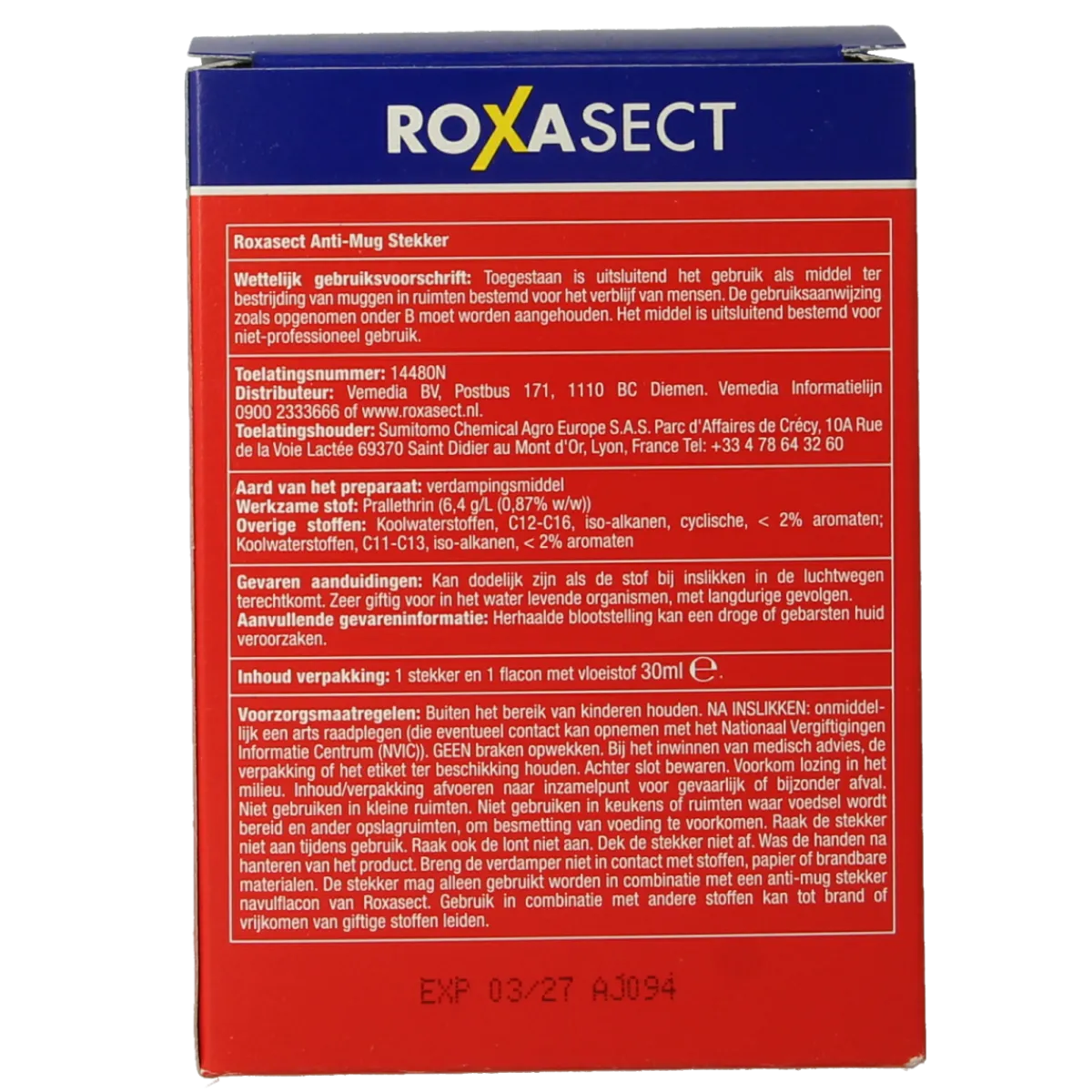 New Roxasect Stekker tegen muggen op basis van prallethrin