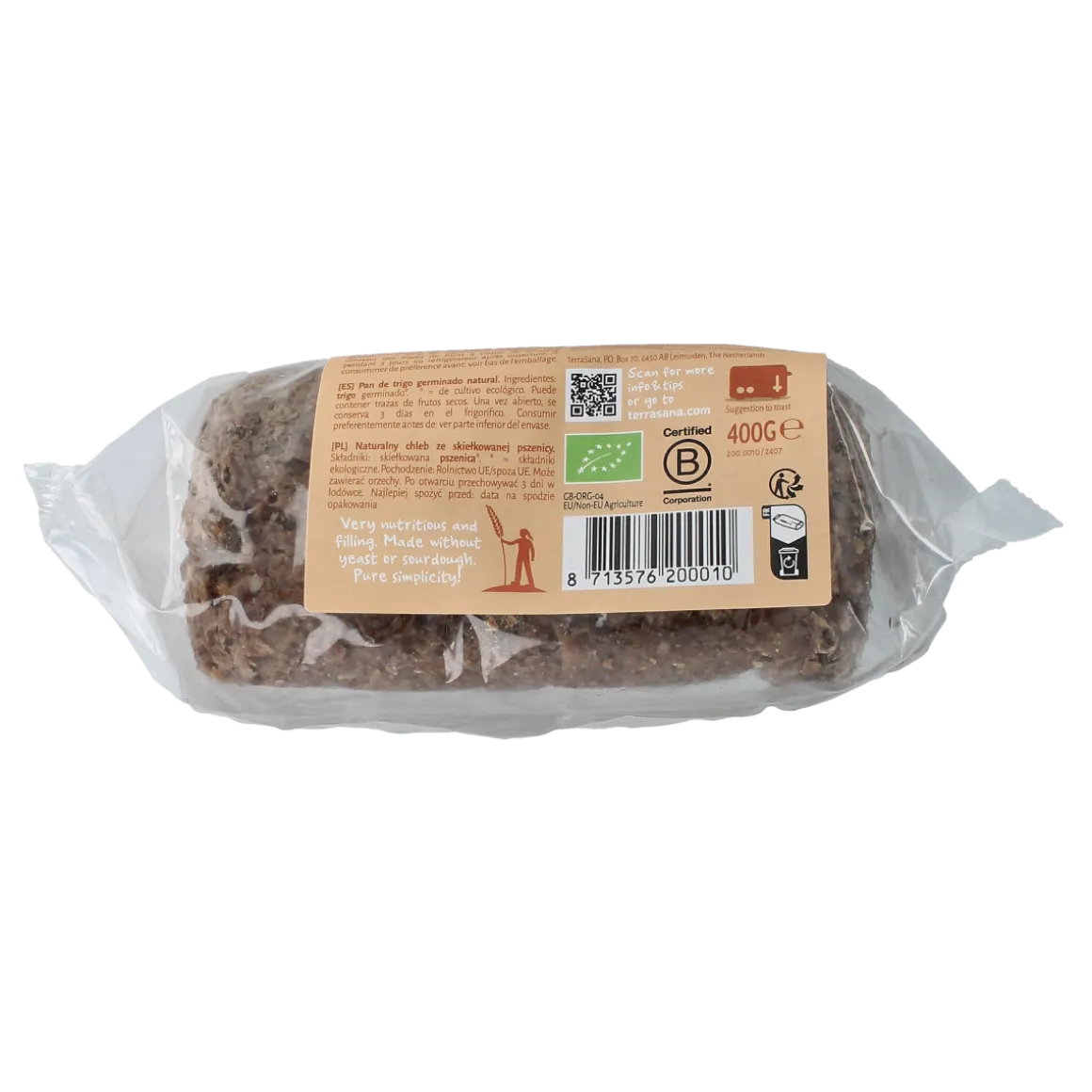 TerraSana Gekiemd brood naturel / tarwe bio