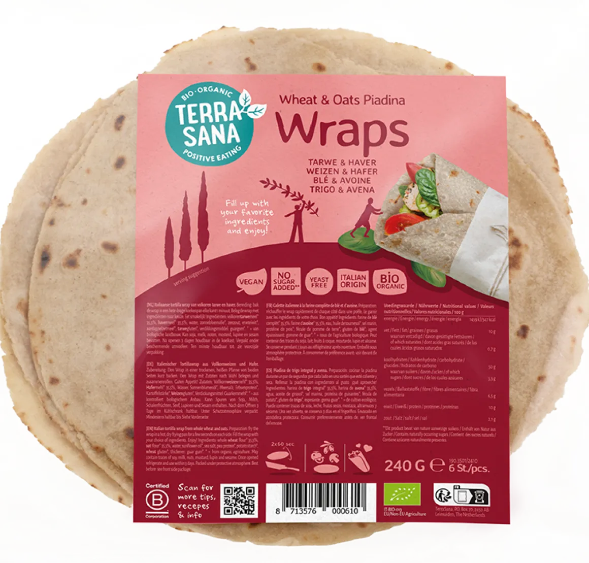 TerraSana Piadina wraps tarwe en haver bio