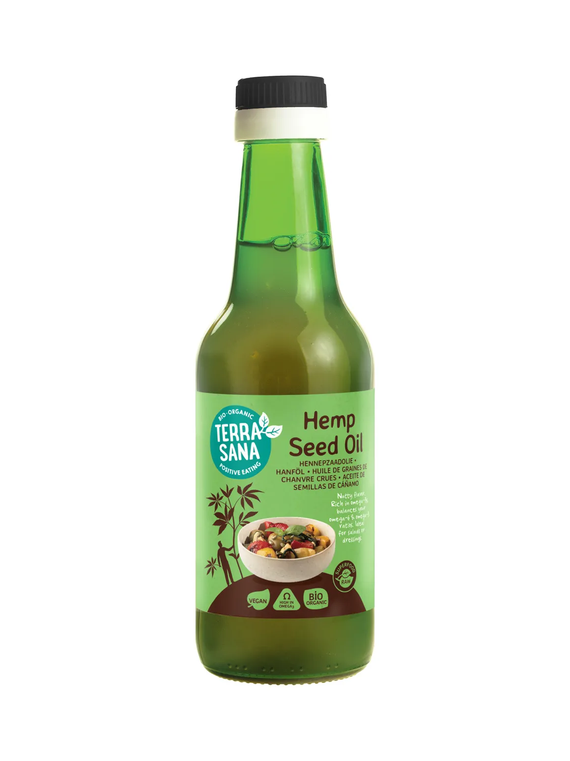 TerraSana Raw hennep olie koudgeperst in glas bio